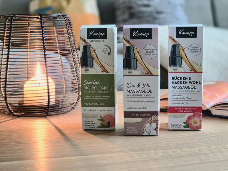 Kneipp Hautöle, Bio Pflegeöl mit Grapefruit, Massageöl Du & Ich und Massageöl Rücken & Nacken Wohl