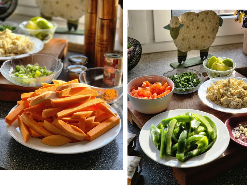 Marley Spoon Süßkartoffeln mit Tofu Hacksauce und süßer Tomatensalsa
