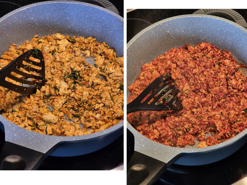 Marley Spoon Süßkartoffeln mit Tofu Hacksauce und süßer Tomatensalsa