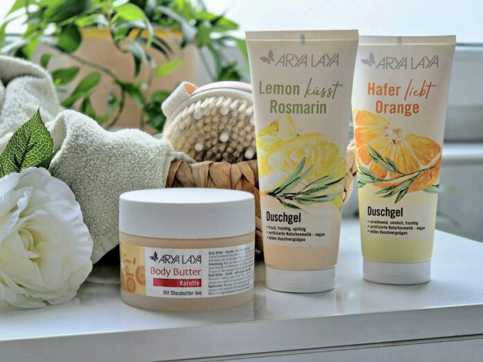 Arya Laya Duschgel Lemon küsst Rosmarin, Duschgel Hafer liebt Orange und Body Butter Karotte